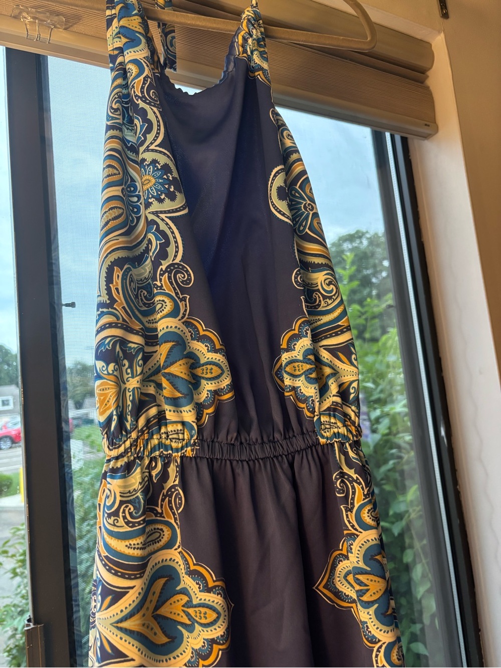 Lane Bryant Navy and Yellow Paisley Backless Dress